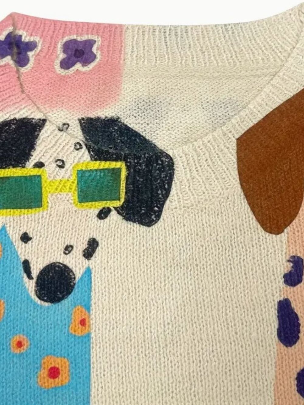 NEW Adorable Ivory Abstract Dog Art Print Sweater Sizes S, L - Picture 4 of 6